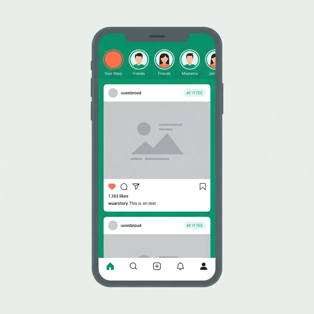 Tuto uygulamasının sosyal akış ekranını gösteren telefon görseli